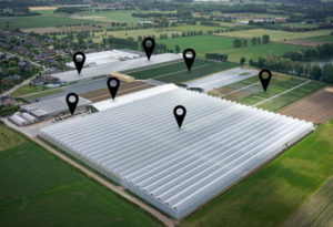 Luchtfoto met aanduiding van de verschillende afdelingen van de kwekerij